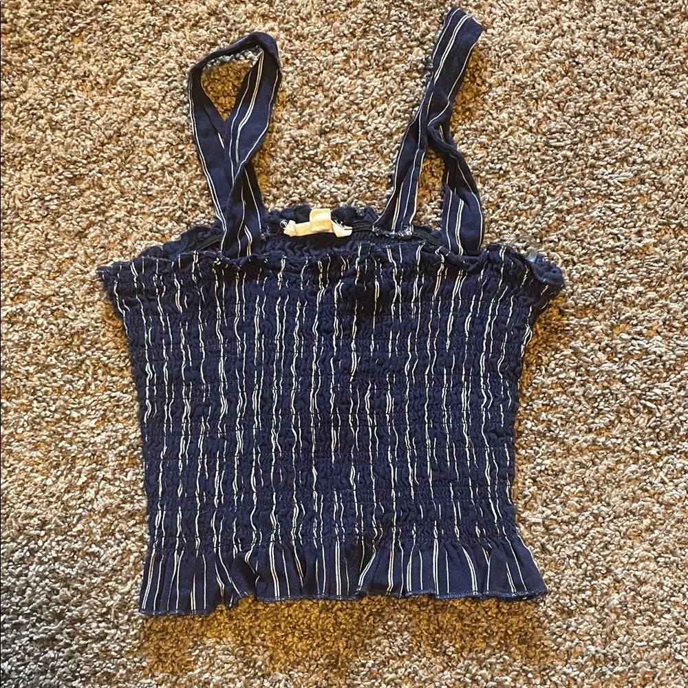 La Hearts Navy and White Striped Crop Top
